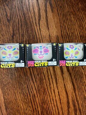 Schylling NeeDoh Sugar Skull Cats Squishy Sensory Fidget Toy Glow In Dark 3 Pack